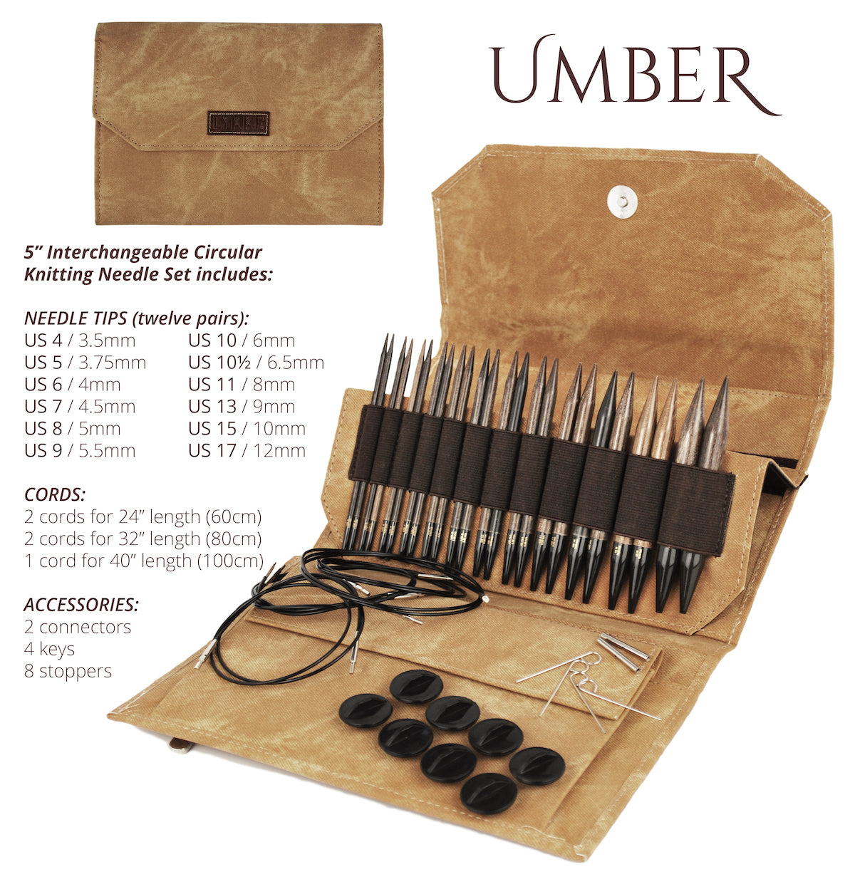 LYKKE - Umber 3.5 Interchangeable Needle Set (US 3-10.5) - Yarn Loop